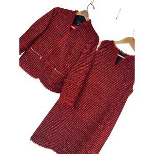 Ann Taylor Red Metallic Tweed Dress & Jacket Suit Set 6 Tall NWT